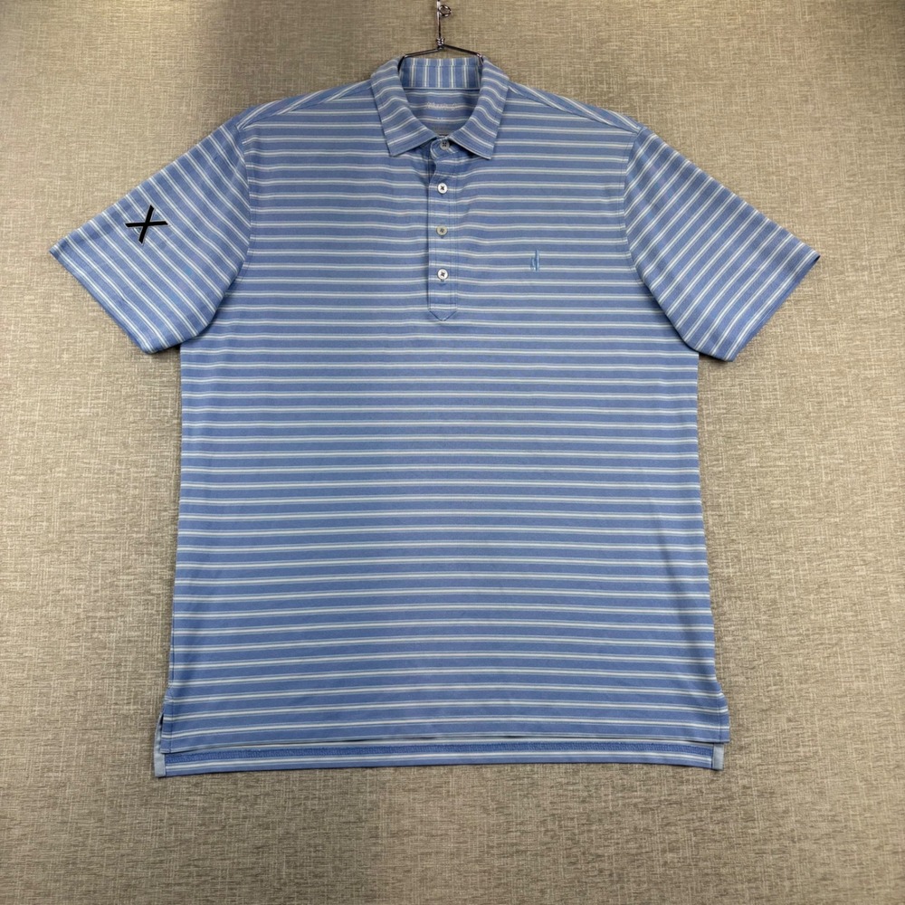 johnnie-O Mens Blue White Striped Performance Polo Shirt Size M CK-143